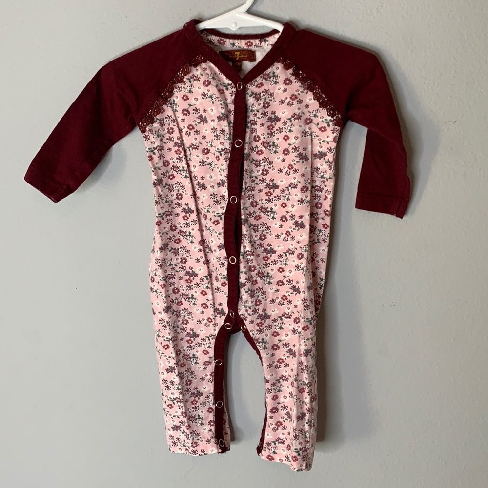 7 for all man kind burgundy pink floral onsie 3-6m